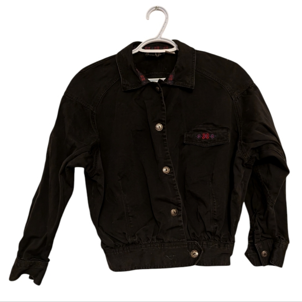 Vintage 90s Peek-A-Boo Black Cropped Jacket | Southwestern Embroidery